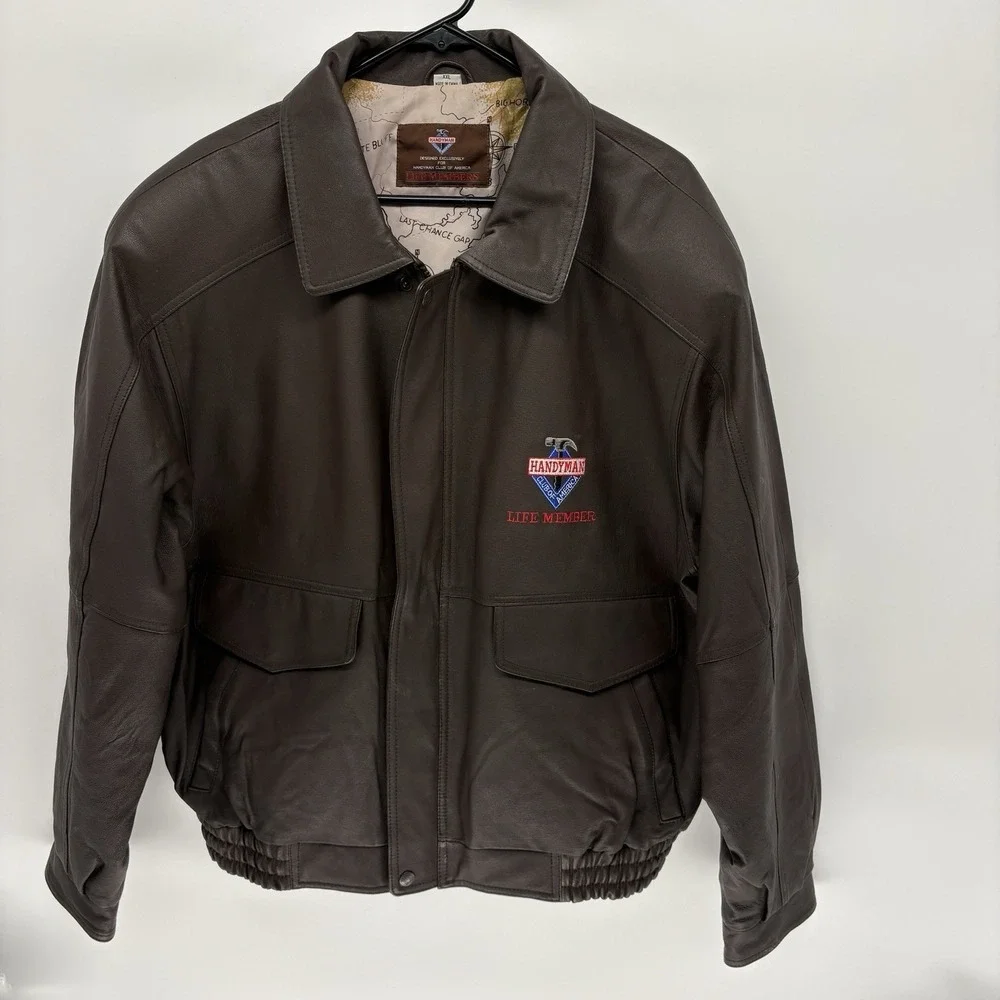 Vintage HandyMan Smooth Leather A-2 Aviator Bomber Jacket‎ Map Lined USA XXL